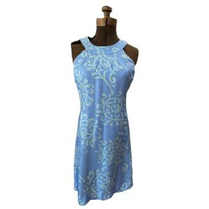 J. McLaughlin Catalina Cloth Dress Silk 2 Halter Style Mini Blue Pocketed